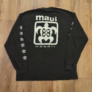 VTG Maui Hawaii Men XL‎ Shirt Tribal Turtle Sleeve Graphic Surf Skate Ocean Wave